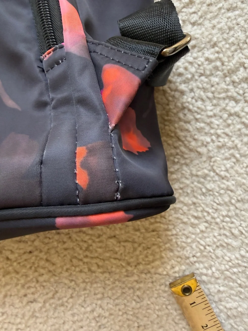 Black Floral Print Nylon Backpack - Women's Convertible Daypack